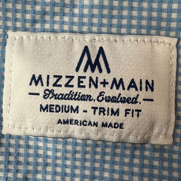Mizzen+Main Long Sleeve Blue / White Plaid Medium Trim Fit - Picture 2 of 9